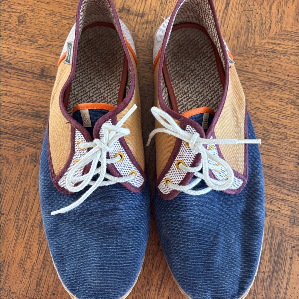Spanish Maians Canvas Deck Shoes Navy Blue & Tan Casual Sneakers